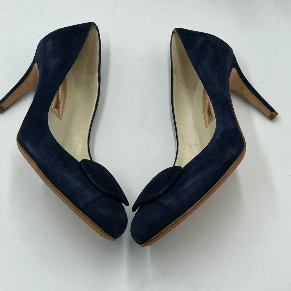 Rupert Sanderson‎ Blue Suede 3” Pumps Heels Sz 35.5/US 5